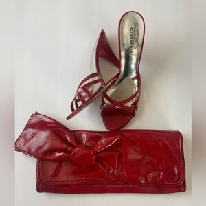 Red open toe sandals and Steve Madden purse. Each piece sold separately.
